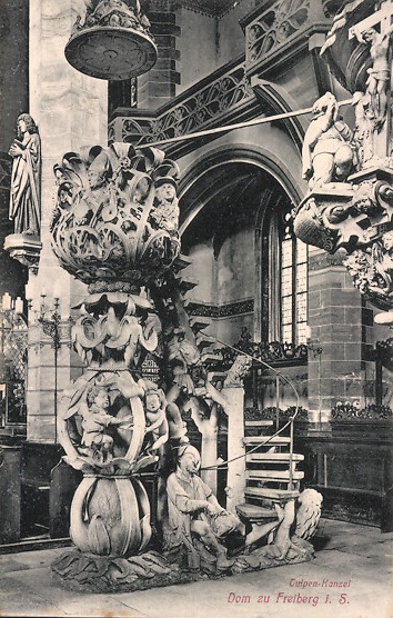 AK-Freiberg-Dom-Tulpen-Kanzel
