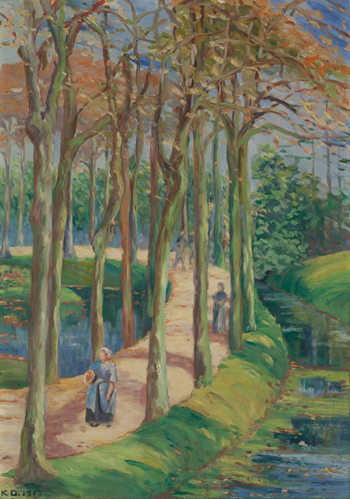 Katherine_Sophie_Dreier_-_Landscape_with_figures_in_woods_-_ca__1911_or_1912